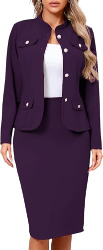Chic Women's Purple Business Suit Set with Peplum Blazer and Pencil Skirt - Image 4