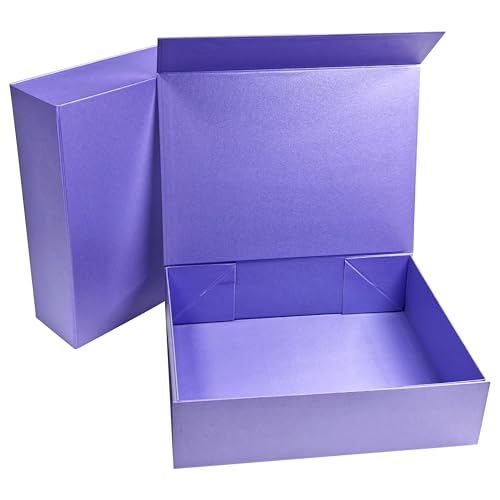 GREDNA 2 Pack 12.2”x9.25”x3.35” Magnetic Gift Boxes,Purple Gift Box with Lid for Presents Groomsman Proposal Box, Wedding, Christmas, Halloween, Birthday Gift Packging