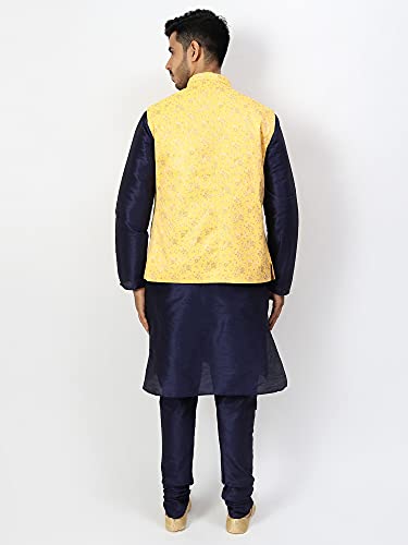 Image of Uri and MacKenzie Men's Silk Blend Regular Kurta Churidar Pyjama with Bundi Nehru Jacket /Waistcoat