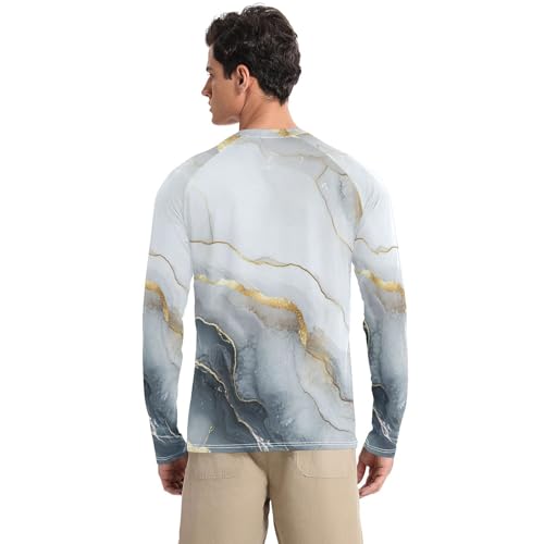 Marble Silver White Men's Rash Guard Shirts Breathable Round Neck Mens Sun Shirts Protection Long Sleeve Running2