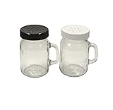 North Mountain Supply 4 Ounce Glass Mini Mug Mason Jars with Handles - Salt and Pepper Shaker Set - 12 Holed Dispensing Lid