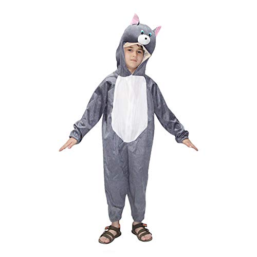 Image of Kaku Fancy Dresses Fleece Cat Cartoon Costume -Grey, 7-8 Years, For Boys & Girls