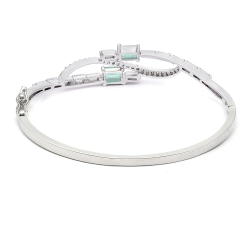 Image of ZENEME Rhodium-Plated American Diamond Studded Flower Patterned Kada Bracelet For Girls and Women