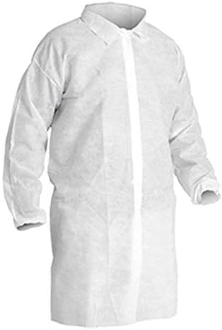 CLEANPRO® Disposable Polypropylene Snap Closure Lab Coats with Elastic Wrists, White, 30 Count