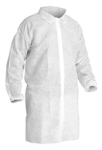 CLEANPRO® Disposable Polypropylene Snap Closure Lab Coats with Elastic Wrists, White (Case of 30) (3X Large)