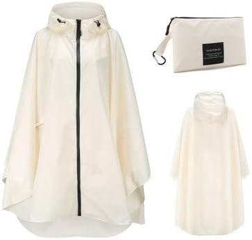 Waterproof Hooded Raincoat for Men and Women Outdoor Backpack Rain Coat Poncho Jacket Cloak Trench (Color : Beige, Size : One Size)
