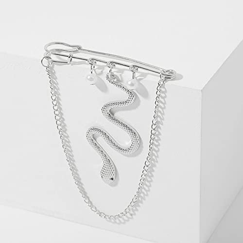Image of Punk Men Snake Gold Brooch for Women Brooch Lapel Pin,Snake Chain Brooch Pin Coat Jewelry Accessories Brooch Shawl Pin for Women Girls Collar Brooch