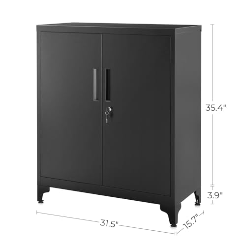 Image of SONGMICS Metal Garage, for Home Office, Printer Stand, wtih Lock, Black UOMC013B01