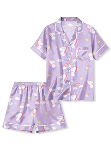 LANKMEI Girls & Boys Satin 2Pcs Short Sleeve Pajamas Set | Luxury Silky Breathable & Soft Button Top & Shorts Set Elastic Waist Ideal for sleepovers summertravel & daily comfort product thumbnail 11