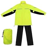 VILLCASE Fahrradregenanzug Damen Herren Zwei Stück mit Reflektorstreifen Schwarzer Regenmantel Hose und Überschuhe Outdoor Schutz bei Regen