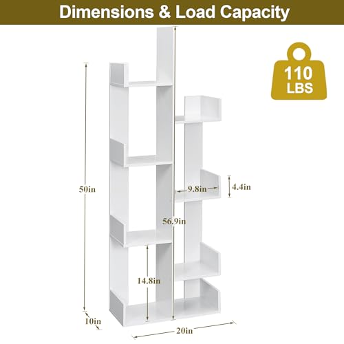 VECELO Ivory White Geometric Tree Bookshelf for Home Office Living Room Bedroom 