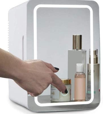 6L Mini Fridge with Touch LED Light Control and Mirror Glass, for Skin Care Products, Cosmetics, Make up, Drinks, Food, Beauty Mini Fridge, Portable Mini Cooler for Bedroom, Office, AC Plug for Car