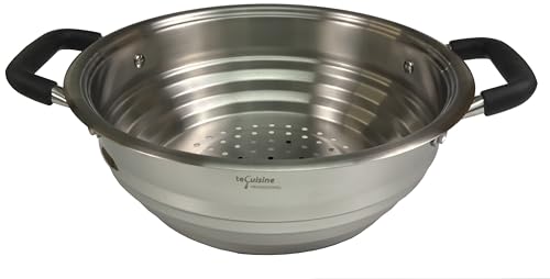 TeCuisine Panier Universel 20-22-24cm Inox - Steamer Basket Argent Acier Inoxydable Ronde
