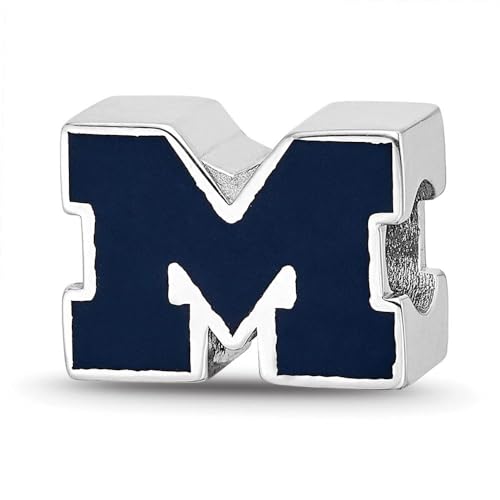 LogoArt Sterling Silver University of Michigan Block M Enameled 1-Sided Bead