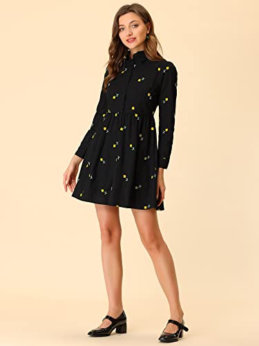 Image of Allegra K Women's Shirt Dress Long Sleeve Collared Floral Embroidered Casual Mini Dresses
