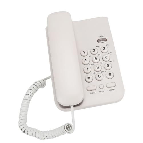 Ausla Teléfono Fijo de Escritorio/telefonía Fija Inalámbrica con Volumen Ajustable para Oficina en Casa, Color Negro o Blanco (Opcional), ABS. (White)