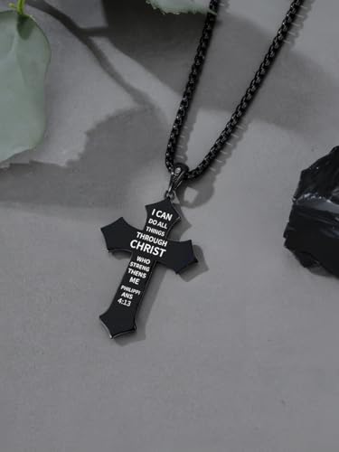 American Flag Cross Necklace for Men 925 Sterling Silver Patriotic Necklace Bible Verse USA Flag Cross Jewelry Gifts for Men3