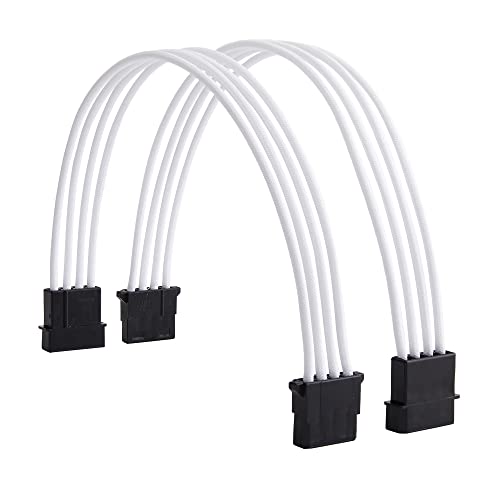 Formulamod Sata + Molex Power Extension Cable Kit, Male To Female 11.8 Inch Extender Sleeve Power Cables (White) #TOP7