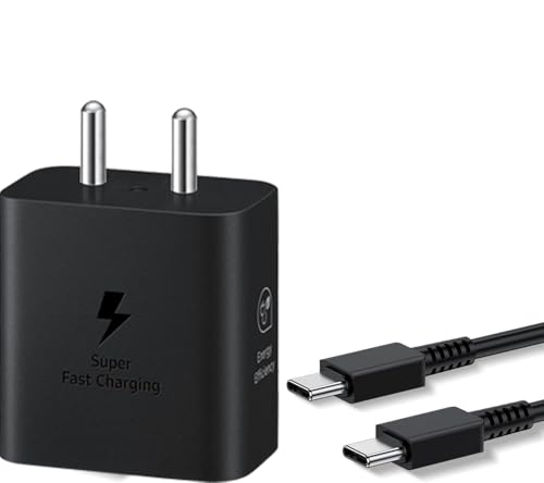 Image of Original 25W Charger Adapter with Type C to Type C Cable Compatible with Samsung Galaxy S /A /M /F /Z Series S25 /S24 /S23 /S22 /S21 /21 fe /S20 /M14 5G /M34 /M54 /M53 5g /M33 /M13 /A34 /A54 5G,F15, BIS Certified