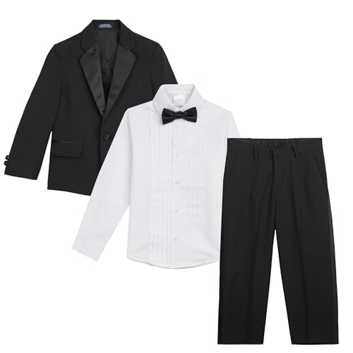 Image of Nautica Boys' 4-Piece Tuxedo Suit Set with Jacket, Pants, Dress Shirt & Bow Tie for Weddings & Special Occasions
