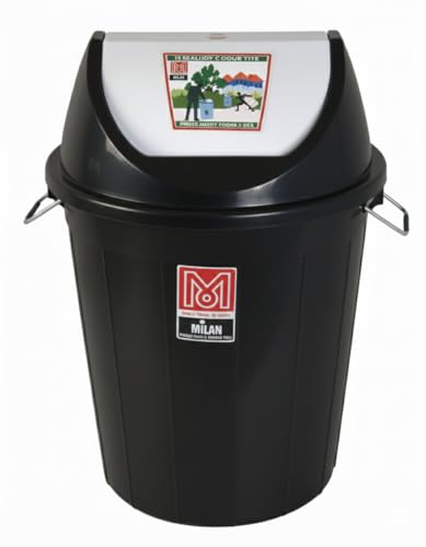 Image of Milan Plastic Swing Lid Garbage Dustbin 80 Litre Black