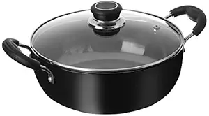 Amazon Brand - Solimo Hard Anodized Aluminium Deep Kadhai with Induction Bottom and Glass Lid (22cm, 2.5 litres), Black