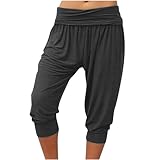 Wyongtao Pantalon Sarouel pour Femme, Pantalon Capri Chic Elegant Confortable Longueur 3/4 Taille Élastiquée Extensible Idéal pour La Détente, Le Yoga Et La Plage Décontracté