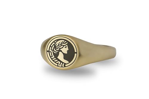 Bague chevalière déesse grecque aux finitions de haute joaillerie