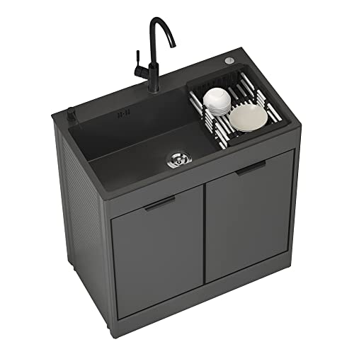 Fregadero con Patas Acero Exterior Jardin Negro Mueble Fregadero de servicio negro de pie con gabinete Restaurante comercial Fregadero de cocina portátil de un solo tazón Tocador de baño ( Color : Ord