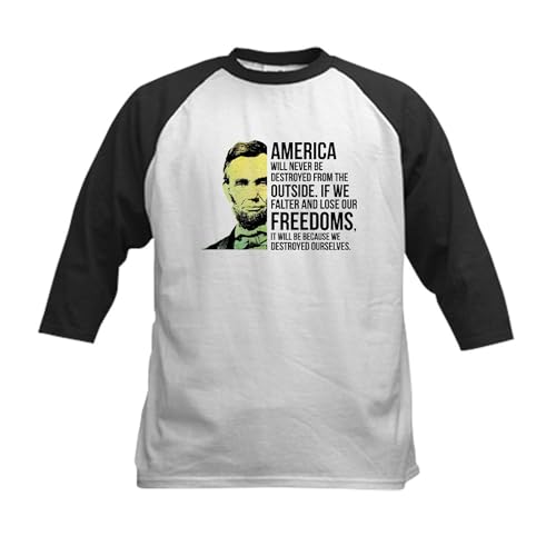 CafePress Abraham Lincoln Quote Baseball Jersey Kids Cotton Baseball Jersey, 3/4 Raglan Sleeve Shirt Black/White