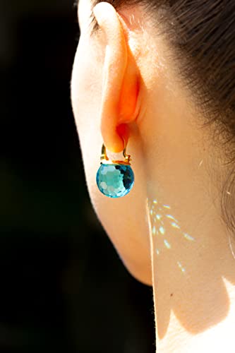 Crystal Earrings For Women,18K Gold Plated, Sparkly Austrian Crystal Ball Dangle Earrings (Aquamarine) #TOP1