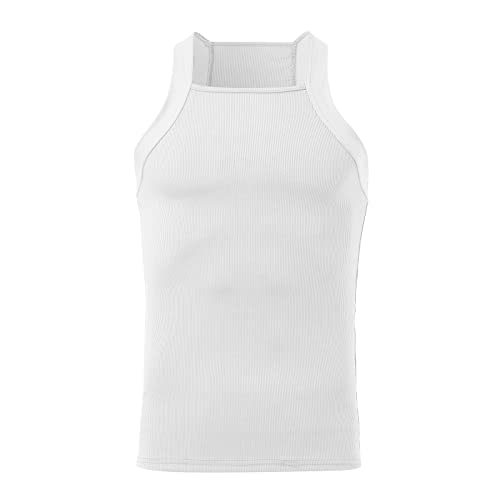 Tank Tops for Men Summer Shirt Trendy Square Neck Sleeveless Tees Y2K Solid Basic Ribbed Undershirt Sexy Vest Top2
