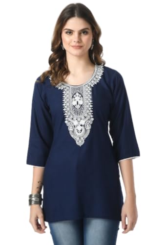 Image of LIBOZA Short Kurti for Women - Lakhnowi Chikankari Embroidered Ladies Kurta, Stylish Girls Top, Ethnic Half Kurtas, Tunic Design Woman Kurtis