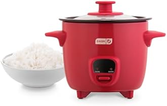 Dash Mini Rice Cooker - Designed for Single-Serve Cooking - Compact Rice Cooker with Nonstick Removable Pot, Keep Warm Function & Easy-to-Clean Sleek Design - Red