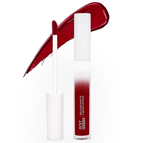 Image of Just Herbs Relaxed Matte Liquid Lipstick Lip colour for Women, Nourishing & Long Lasting Lipsticks 4 ml (Burgundy Bliss)