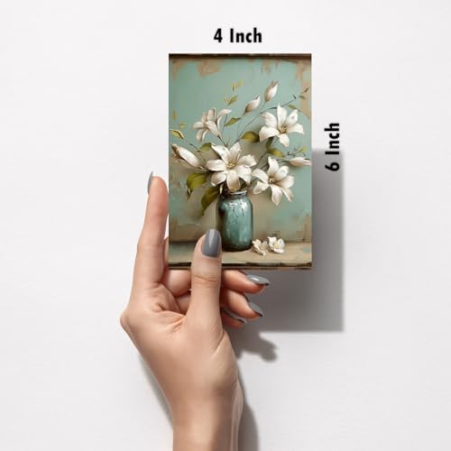 Image of Elegant White Floral Art Print Set - Set of 2-4x6 Inch - Board (Pack of 6) - Sticker (Pack of 6) Wall Room Decoration art Poster Prints