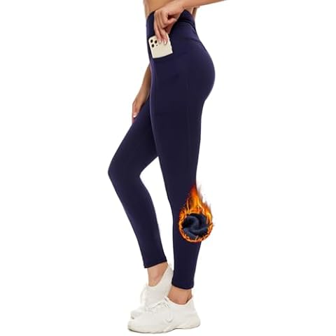 BATHRINS Fleece Lined Leggings for Women with Pockets Winter Warm High Waisted Yoga Pants Running Tights Cover