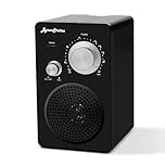 ByronStatics Portable Radio FM, Vintage Retro Radios, Main Powered and Battery Backup for Home & Outdoor, Strong Reception & Sound, Large Dial Easy to Use, Headphone Jack, Black