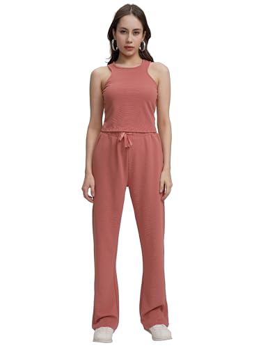 Image of Tokyo Talkies Women's Co-ord Set | Sleeveless Crop Top & Drawstring Trousers | Perfect for Casual Outings & Vacations