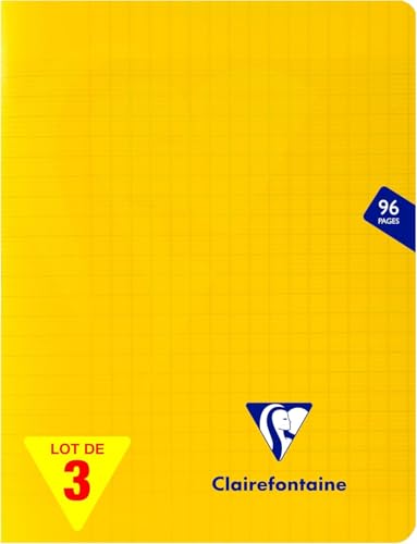 Clairefontaine 343741AMZC Un lot de 3 Cahiers Agrafés Mimesys - 17x22 cm - 96 Pages Grands Carreaux - 90 g - Couverture Polypro - Couleur : Jaune
