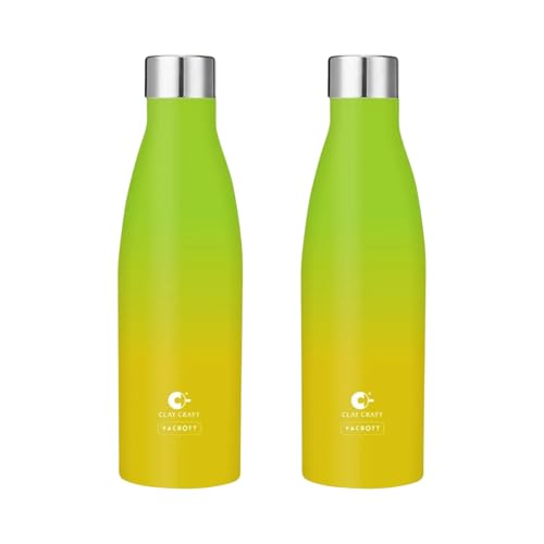 Image of Clay Craft Vacbott Gerald Double Tone Double Walled|18 Hours Hot and 24 Hours Cold Vacuum Insulated|Thermosteel|Flask 1000ml|2 Pcs, Steel Bottles for Travelling|BIS Certified|1Year Limited Warranty