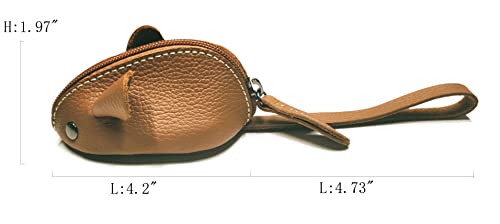 Genuine Leather Mouse Coin Purse Wallet, Womens Change Purse With Zipper, Cute Soft Leather Coin Pouch Mini Size - Christmas Gift (Brown) #TOP2