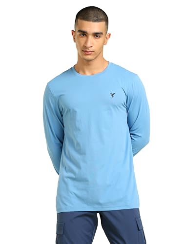 Image of TECHNOSPORT Men's Slim Fit Full Sleeve Crew Neck T-Shirt, COTFLEX Quick Dry Moisture Wicking Stretchable Sports Gym and Casual Wear