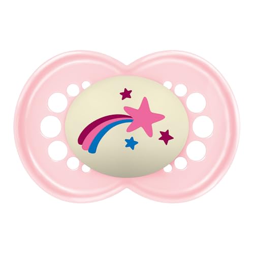 MAM Baby 1 Chupeta Original Night Com Bico Simétrico de Silicone SkinSoft para Crianças 6+ Meses Com Caixa Esterilizadora, Rosa