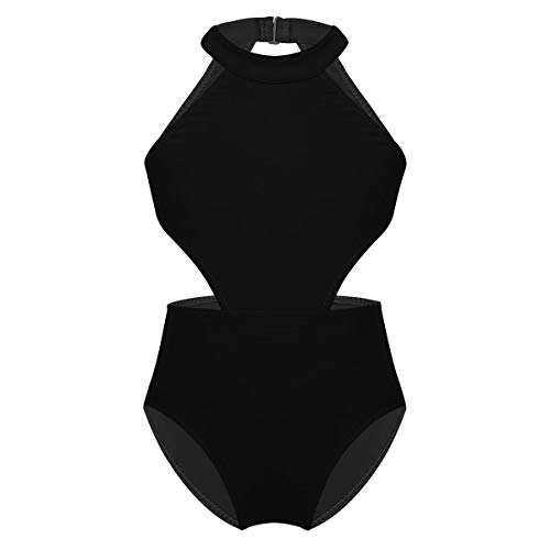 Daenrui Kids Sleeveless Halter Cutout Waist Backless Gymnastics Leotards for Girls Dance Sports Tops Ballet Unitard Black 6 Years