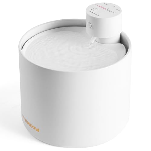 VIVIMEOW Fuente de agua para gatos de cerámica y peso de grado de vajilla con bomba inalámbrica y resistencia de 150 días, dispensador de agua para mascotas de 68 onzas/2 L con diseño silencioso y de