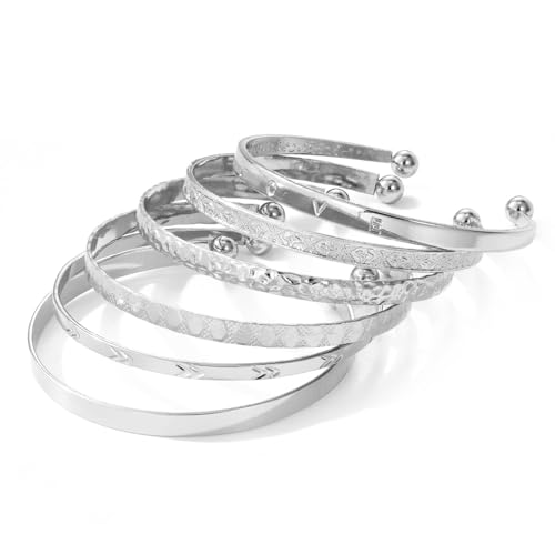 IFKM Silver Bangles Bracelets For Women Silver Plated Multi Layer Stackable Cuff Bracelet Set Trendy Elegance Charms Non Tarnish Minimalist Textured Boho Jewelry Gift for Women