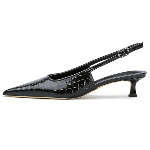 Image of KysBloes Pointed Toe Slingback Kitten Heels for Women Low Heel Pointed Toe Pumps Formal Dress Shoes Sling Back Heels