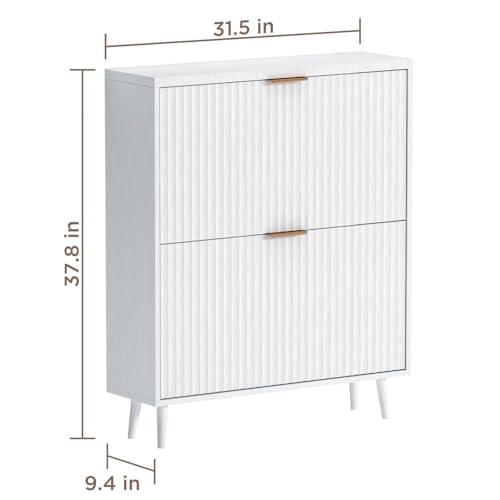 Image of Shoe Cabinet Storage,Modern Freestanding Organizer with 2 Flip Drawers,Narrow Shoe Rack Cabinet for Entryway,White