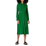 Amazon Essentials Women's Regular Fit Long Sleeve Matte Jersey Collared Smart Midi Shirt Dress, Emerald Green, M